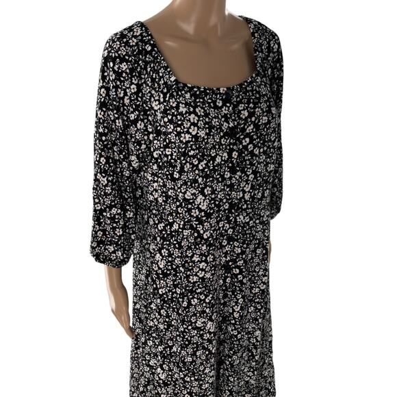 J.Jill White Floral Square Neck Black Button Down Midi Dress - Picture 6 of 12